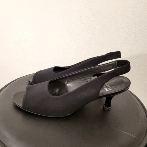 Stuart Weitzman Black Suede Open-Toe Slingback Heels Sz. 7 M - Picture 3 of 12